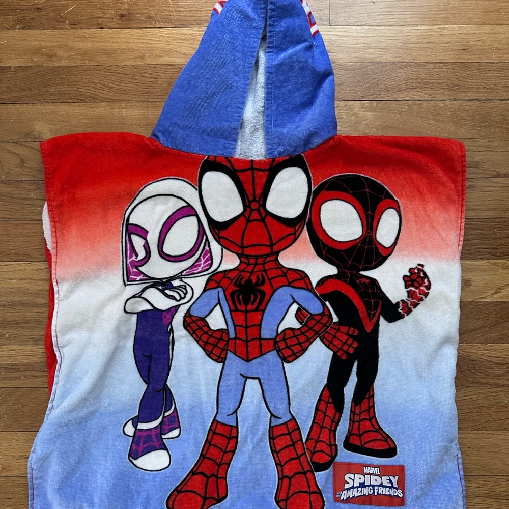 Spidey and Friends Red and Blue Hooded Poncho Towel - Toddler